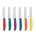 Victorinox Swiss Classic, Coltello da pane, Lama affilata, seghettata, 11 cm, Manico in plastica, Acciaio inossidabile, Set da 6 Pezzi, COLORI ASSORTITI