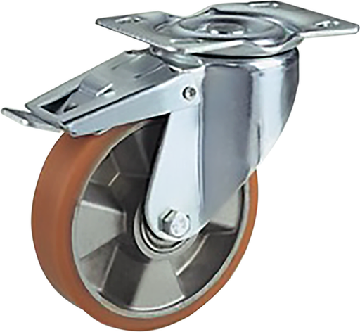 RUOTA POLIURETANO C/PIASTRA E FRENO �125MM AVCP/2