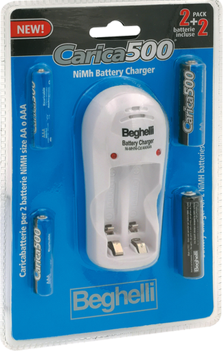 CARICABATTERIE BATTERIE RICARICABILI CARICA500 PACK BEGHELLI