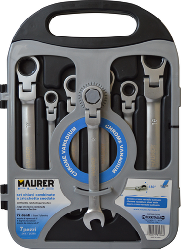 SET CHIAVI CRICCHETTO 7PZ TESTA SNODO 72D. INCLINABILE 15� - MAURER PLUS